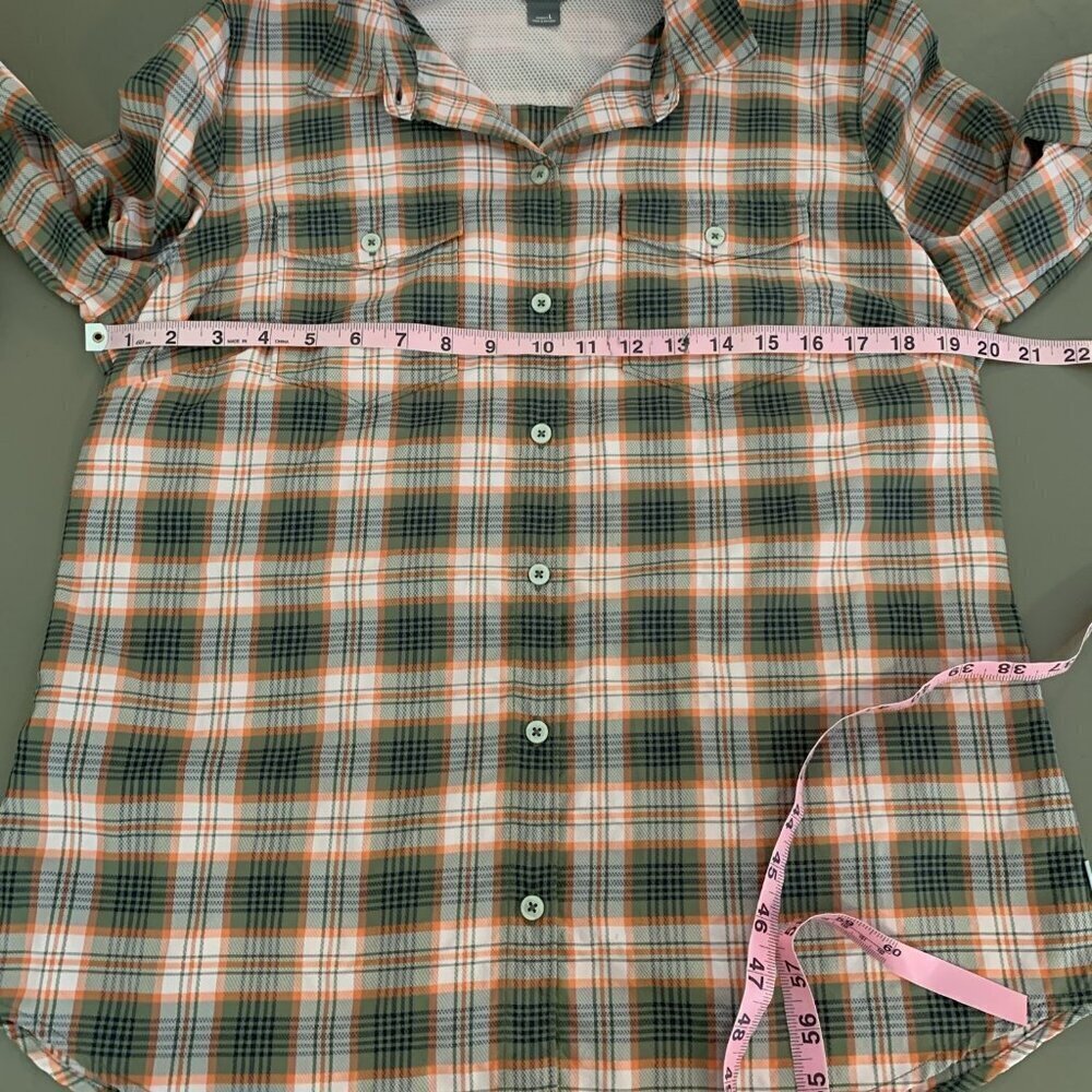 Eddie Bauer Womens L Long Sleeve Shirt Plaid Green Hiking Lightweight Travel - Picture 12 of 15